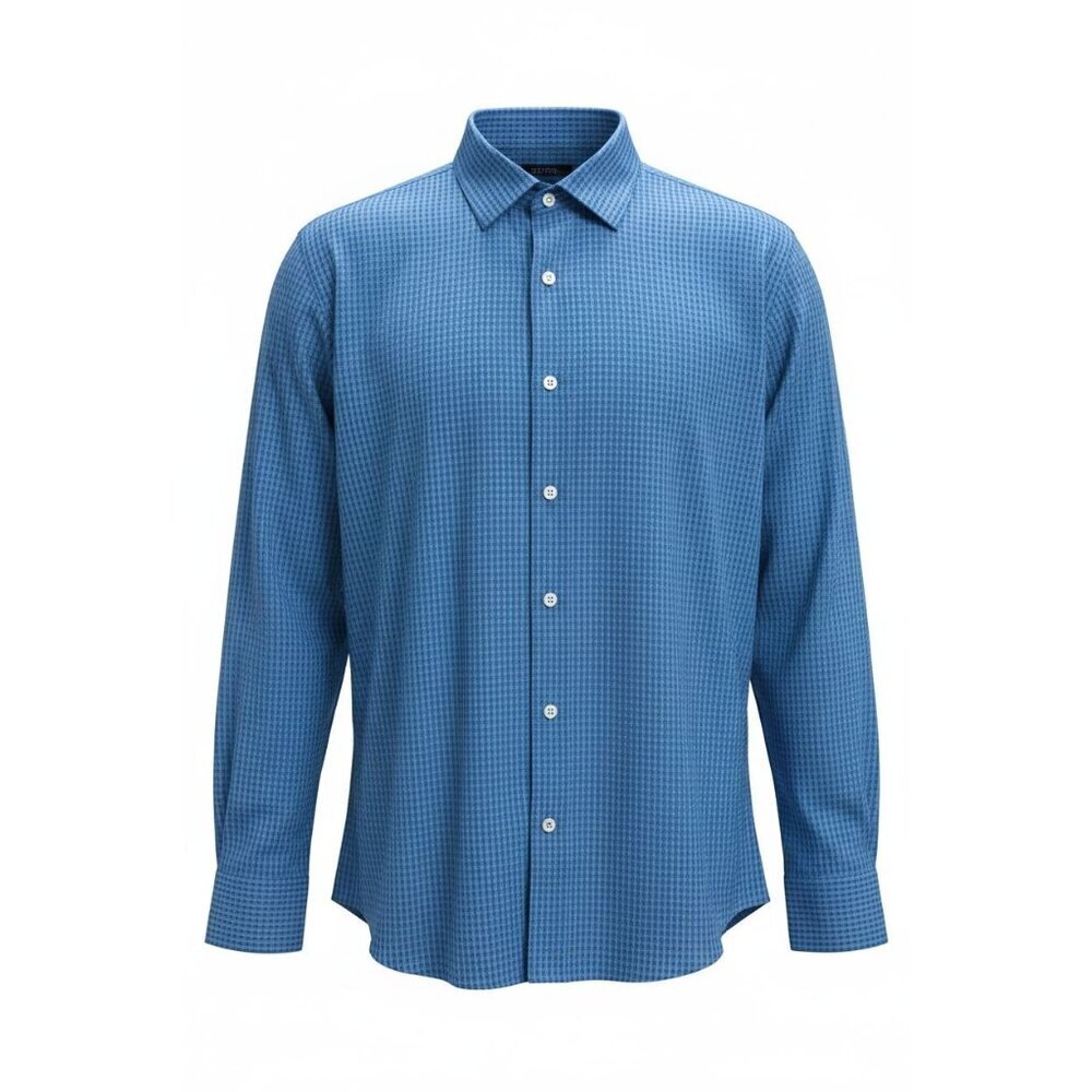 Nautica Slim Fit Blue Check Stretch Button Down Shirt Mens XL Long Sleeve